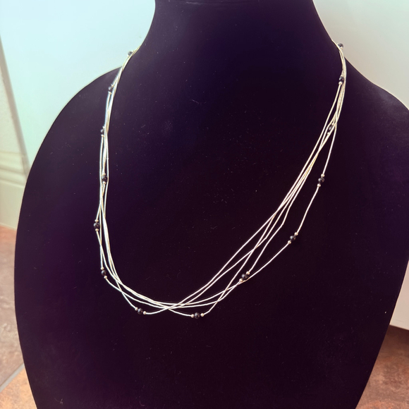 Vintage Carolyn Pollack Sterling Liquid Silver 5 Strand Black Onyx Necklace 24" - Picture 2 of 8